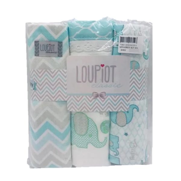 Kit Manta Cueiro c/ 3un Loupiot Classic Estampado verde - Minasrey - 5314