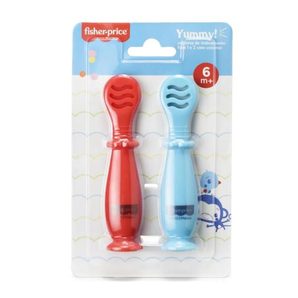 Colheres de Treinamento Fase 1 e 2 c/ Ventosa Yummy! azul/vermelho - Fisher-Price - BB1187