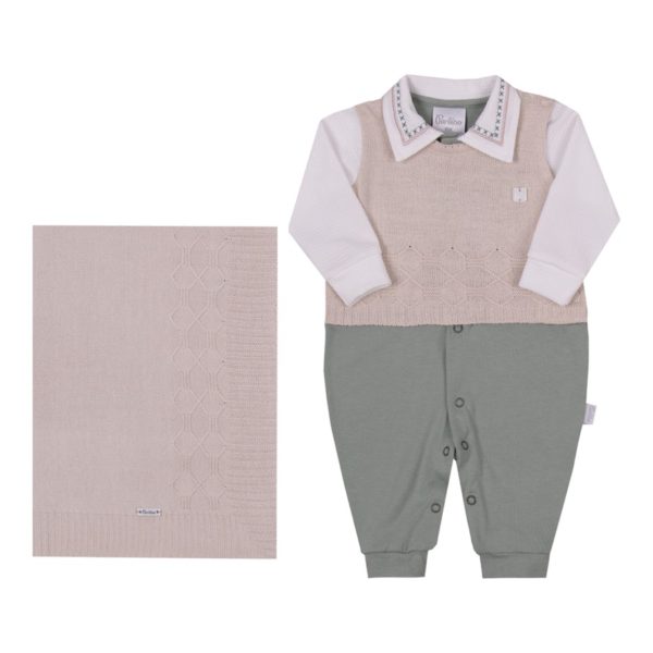 Saída de Maternidade Masculino bege/verde - Paraíso - 13014