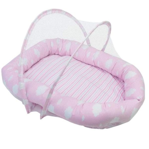 Ninho do Bebê Pop c/ Mosquiteiro Estampado Nuvens rosa - Baby Joy - 04124102020001