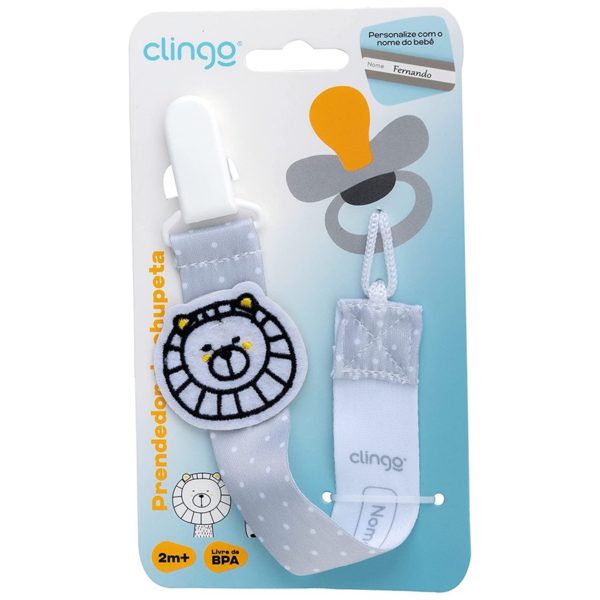 Prendedor de Chupeta Leão Cinza Poá – Clingo - C7027