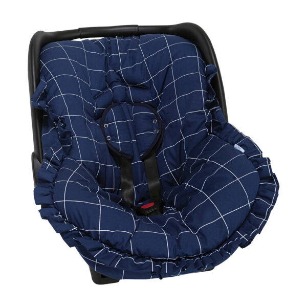 Capa p/ Bebê Conforto c/ Protetor de Cinto Grid Marinho - Batistela Baby - C015GM