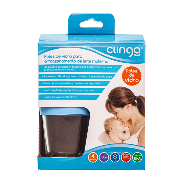 Potes de Vidro p/ Leite e Papinha 150 ml Azul - Clingo - C2410